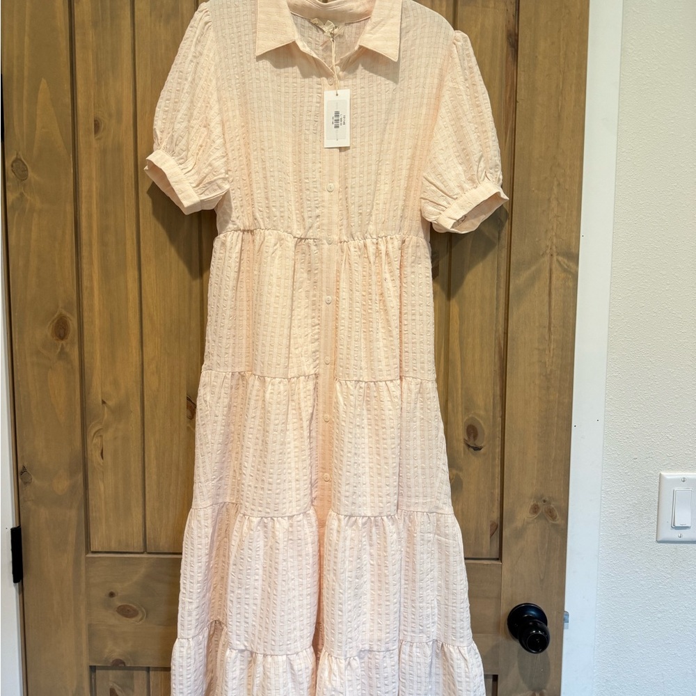 Ivory Tiered Button UpMidi Dress Vanilla Bay